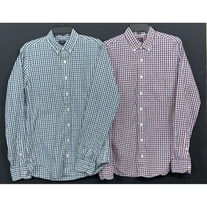 Lot of 2 J Crew Mens MT Gingham Check Button Up Shirts Cotton Slim Fit DEAL!